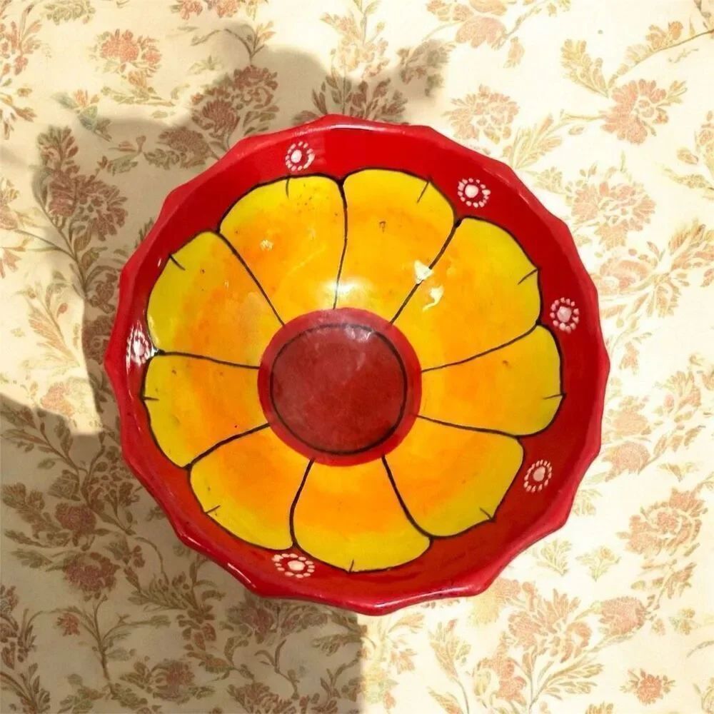 Mexican Floral Trinket Bowl Talavera Red Sunflower Small